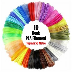 3D Baskı Kalemi Filamenti 1.75 mm 10 Renk 5 Metre Toplam da 50 Metre